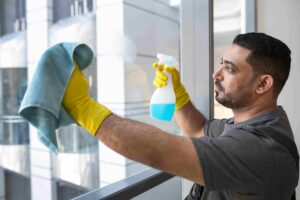 medium shot man cleaning office window compressed Window Cleaning Vaucluse NSW $99